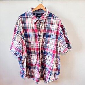 Men's Lands'‎ End Plaid Short Sleeve Button Down Shirt- Size 3XLT
